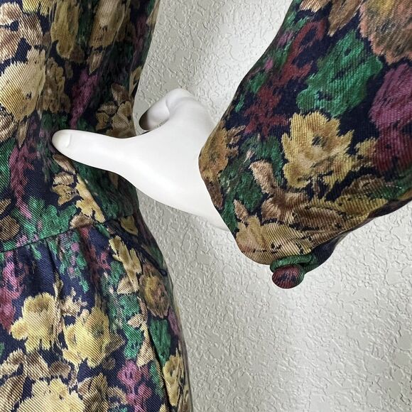 Vtg 80s Liz Claiborne Size 10 Floral Button Up Puff Sleeve Cottage Midi Dress - Picture 9 of 11